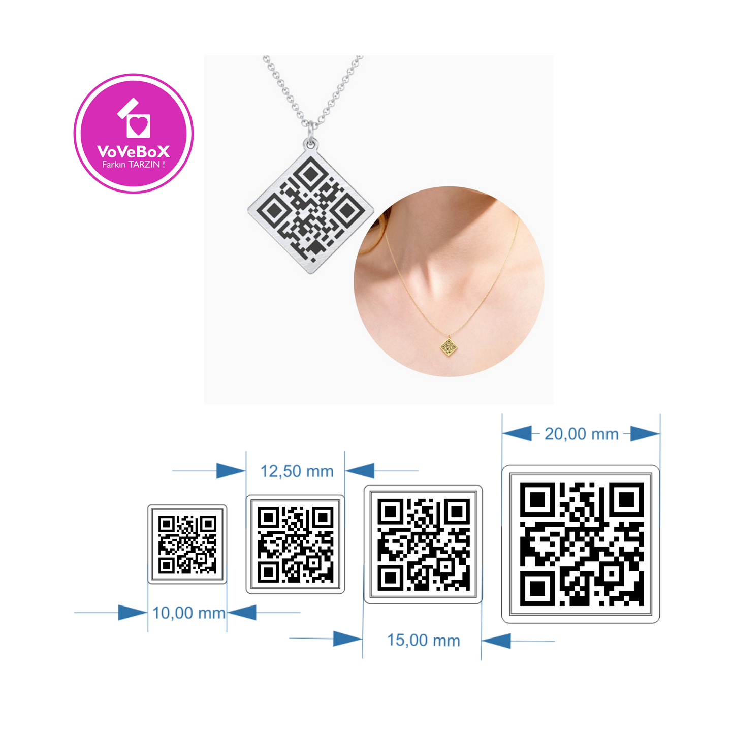 Sesli Takılar, Kare Kodlu QrCode Kolye | VoVeBoX | Gümüşten Gümüş