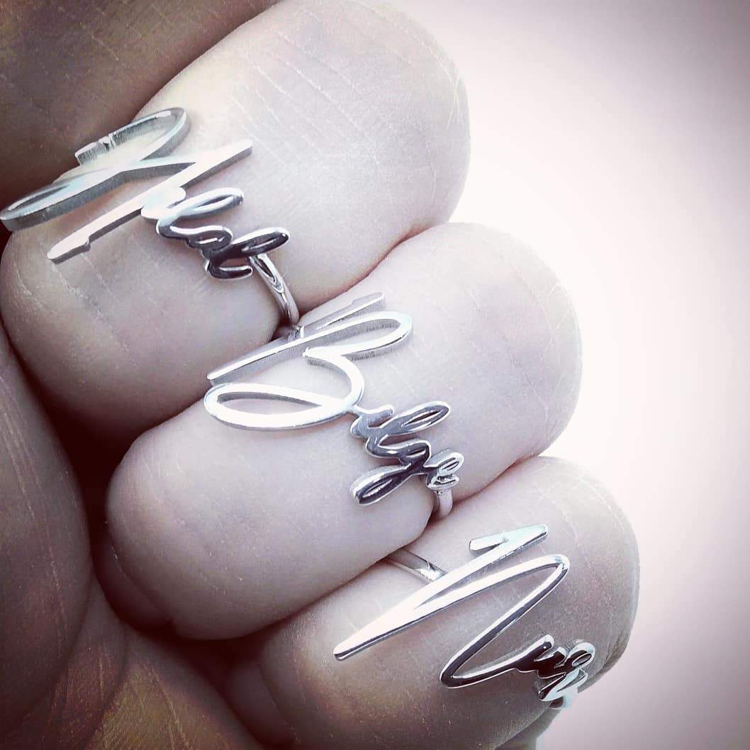 isimli yüzük, isimli El Yazısı  Yüzük | VoVeBoX | Gümüşten Gümüş